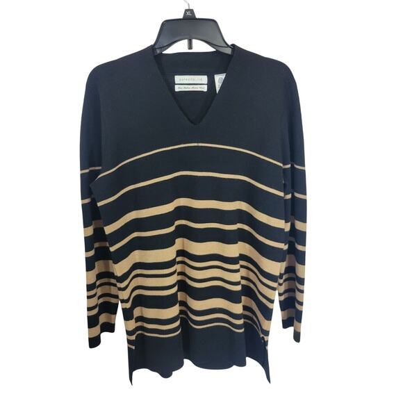 Pursuits Ltd. Brown Black 100% Merino Woolmark V-Neck Sweater Womens Large - Picture 1 of 9